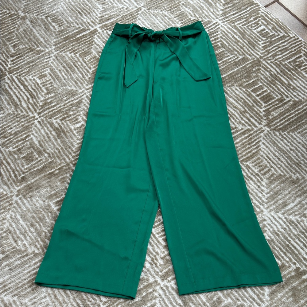 Satin Green Wide-Leg Pants